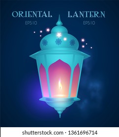 Shining Oriental Lantern with Light. Arabic and Islamic Element. Ramadan Lamp. Vector illustration