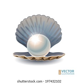 Shining pearl in opened seashell. RGB EPS 10 vector illustration