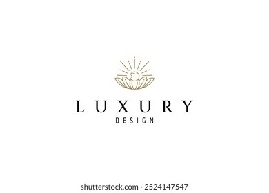 shining pearl shell logo in gold line art design style