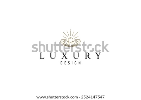 shining pearl shell logo in gold line art design style