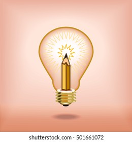 Shining pencil inside a light bulb illustrating  bright, & creative