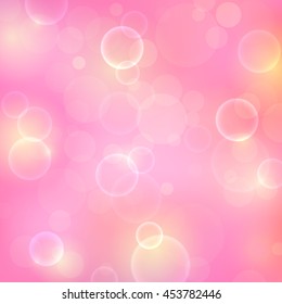 Shining pink background with light effects. Magic defocused glitter sparkles. Blurred soft backdrop. Vector illustration. EPS10