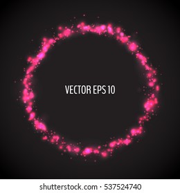 Shining pink circle frame with little particles. Abstract magic circle. Vector illustration for your graphic design.