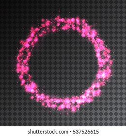 Shining pink circle frame with little particles. Abstract magic circle. Vector illustration for your graphic design.