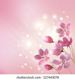 Shining pink flowers background.  Romantic vector floral card