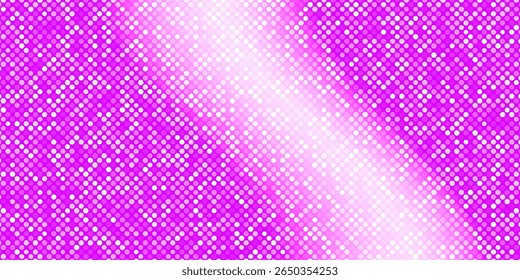 Shining pink purple disco party pattern background. Iridescent sequin mosaic texture. Abstract sparkling halftone wallpaper. Pop up comic glowing glitter backdrop. Retro vector design template