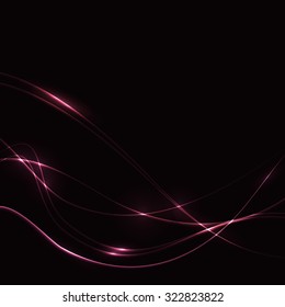 Shining pink waves od dark background - template