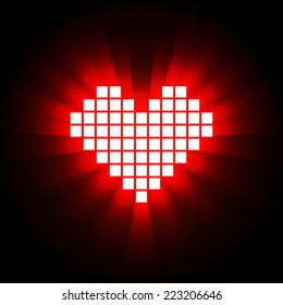 Shining pixel heart for Valentine's day designs, Online dating, distant relationship and love concept