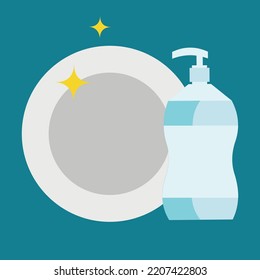 Shining plate and detergent, illustration, vector
