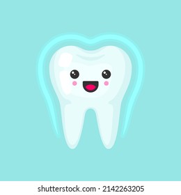Shining protected tooth with emotional face, cute colorful vector icon illustration
