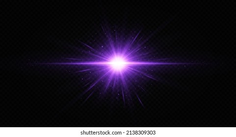 Shining purple stars. Light Effect Bright Star, Christmas Star. Purple glowing light explodes on a transparent background.