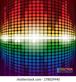 Shining rainbow digital equalizer with flares on black background. RGB EPS 10 vector illustration