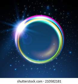 Shining rainbow neon lights circle frame.  Vector illustration