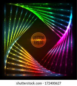 Shining rainbow techno lights vector spiral frame