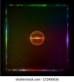 Shining rainbow techno lights vector square frame