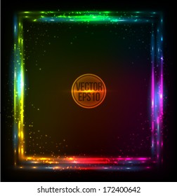 Shining rainbow techno lights vector square frame