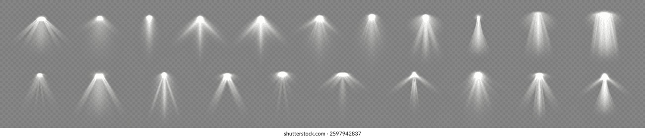 Shining Ray of Light from Projector Lamp on Stage, Bright Spotlight Effect, Yellow Glow with Flare, Transparent Background, Sunbeam Illumination, Gold Lighting Effect, Abstract Light Waves, Dramatic S