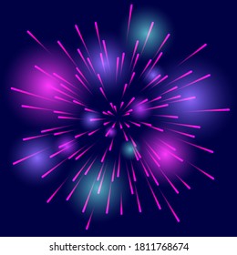 Shining rays on dark background. Holiday firework effect. Vector illustration EPS10
