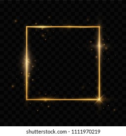 Shining rectangle banner. Isolated on black transparent background.Golden frame with lights effects,Shining luxury banner vector illustration.