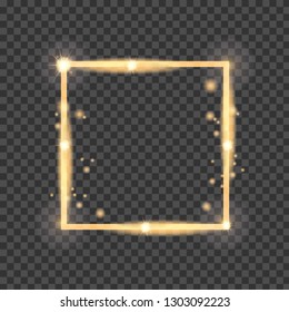 Shining rectangle banner. Isolated on black transparent background.Golden frame with lights effects,Shining luxury banner vector illustration