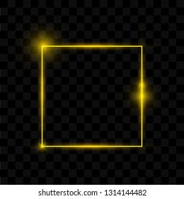 Shining rectangle banner. Isolated on black transparent background.Golden frame with lights effects,Shining luxury banner vector illustration.
