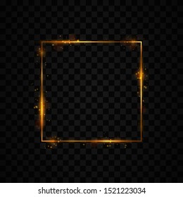 Shining rectangle banner. Isolated on black transparent background.Golden frame with lights effects,Shining luxury banner vector illustration.