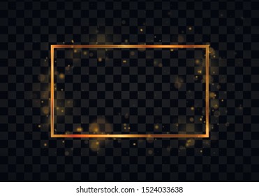 Shining rectangle banner. Isolated on black transparent background.Golden frame with lights effects,Shining luxury banner vector illustration.