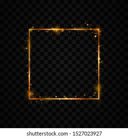 Shining rectangle banner. Isolated on black transparent background.Golden frame with lights effects,Shining luxury banner vector illustration.