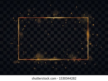 Shining rectangle banner. Isolated on black transparent background.Golden frame with lights effects,Shining luxury banner vector illustration.