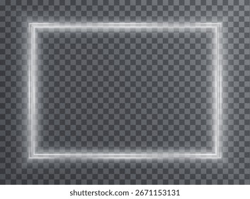 Brillantes Navidades rectangulares de Anuncio festivo. Marco blanco de Vector con efectos de luz brillante, aislado en un fondo transparente. 