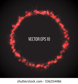 Shining red circle frame with little particles. Abstract magic circle. Vector illustration for your graphic design.