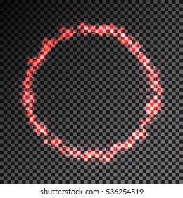 Shining red circle frame with little particles. Abstract magic circle. Vector illustration for your graphic design.