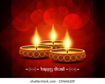 Shining red color religious background design for diwali festival with beautiful lamps.