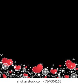 Shining red heart Valentine's day card in black background