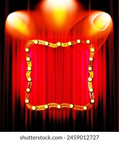Shining red retro billboard with space for text red background. Vector illustration