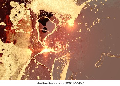 Brillante rojo, rosa y mármol gris con polvo dorado. Resumen del fondo vectorial en la técnica de tinta alcohólica. Pintura moderna con brillo. Plantilla para banner, diseño de afiches. Pintura de arte fluido