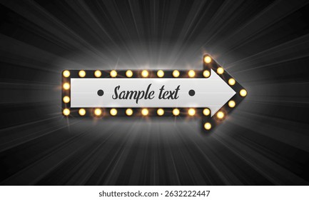 Shining retro arrow. Vintage bright billboard for your design. Vector illustration.