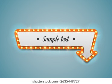 Shining retro arrow. Vintage bright billboard for your design. Vector illustration.