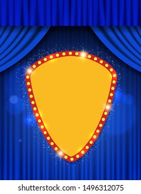 Shining retro banner on stage curtain. Vector illustration
