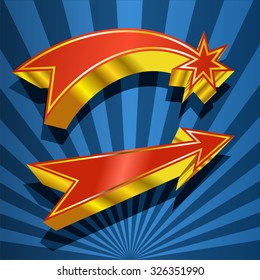Shining retro banner with star and arrow. Vector illustration