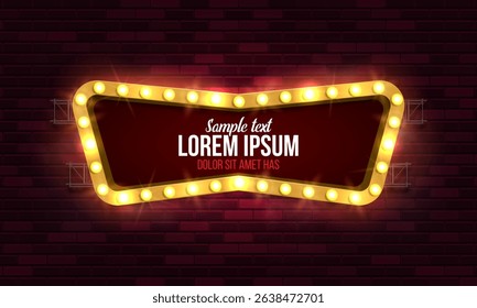 Shining retro billboard on brick wall background. Vintage bright sign board for your design. Vector illustration.