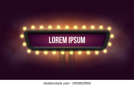 Shining Retro Billboard. Vintage Bright Sign Board For Your Design. Vector Illustration.