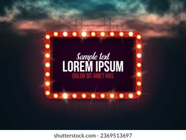 Shining retro billboard. Vintage bright sign board for your design. Vector illustration.