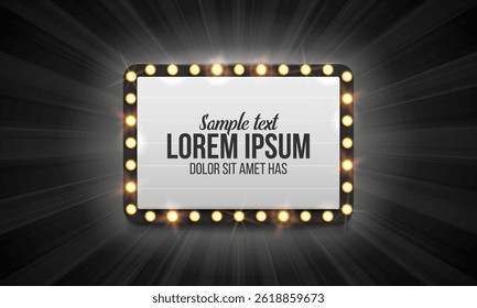 Shining retro billboard. Vintage bright sign board for your design. Vector illustration.