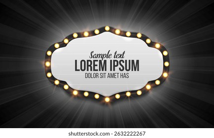 Shining retro billboard. Vintage bright sign board for your design. Vector illustration.