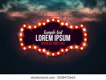 Shining retro billboard. Vintage bright sign board for your design. Vector illustration.