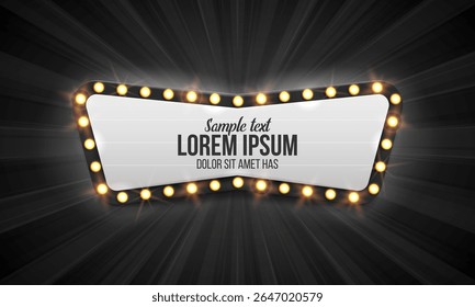 Shining retro billboard. Vintage bright sign board for your design. Vector illustration.