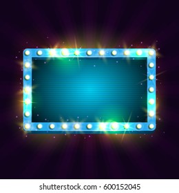 Shining retro billboard. Vintage bright sign board for your design. Vector illustration.