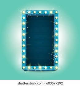 Shining retro billboard. Vintage bright sign board for your design. Vector illustration.