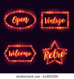 Shining retro billboard. Vintage bright sign board for your design. Vector illustration.